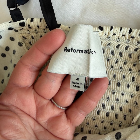 Reformation "Andrea" Eclipse Polka Dot Sweetheart Tie Cami Spaghetti Strap Top - Picture 11 of 14